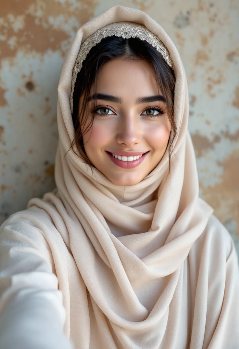 AI generated: Photograph, close-up of the face 20-year-old attractive young Muslim young women,   from iran, open ...