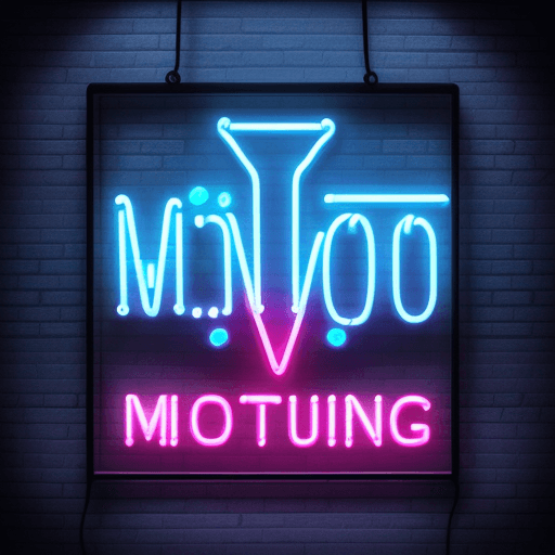 AI generated: Professionally illustrated neon light logo for "Motivational Mojo" common symbols of motivational th...