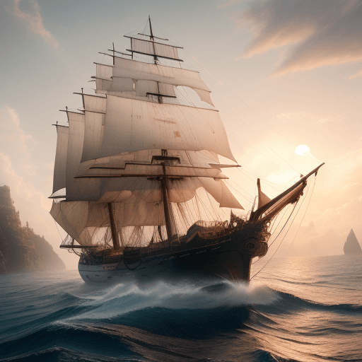 AI generated: Photo of a ultra realistic sailing ship, dramatic light, pale sunrise, cinematic lighting, battered,...