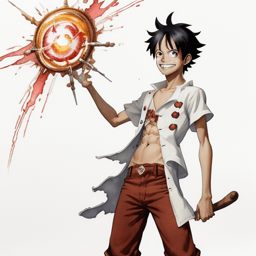 AI generated: masterpiece, concept art, centered, mid shot, standing, line-drawing, Watercolor paints, Gear Fifth,...