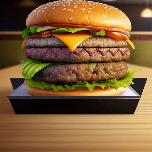 AI generated: Hyper realistic Menu Picture for a casuak restaurant of a very tall double-decker Juicy Burger with ...