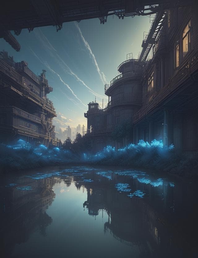 AI generated: scenery, Still Life, steampunk, Reflective, Procedural Sky, id Tech engine, Renaissance, Cyanotype P...