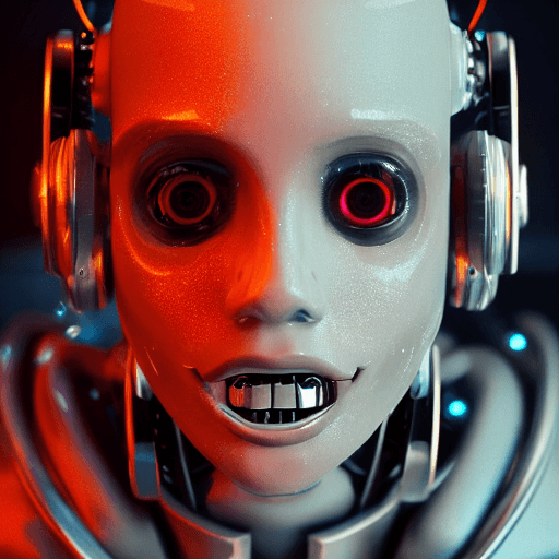AI generated: portrait of a robot that is a soundcloud robot full of face tattoos and grills in its teeth, stunnin...