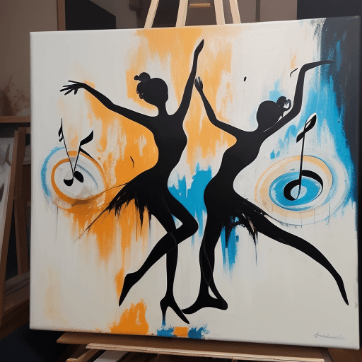 AI generated: abstract painting in acrylic, subtly touching on concepts of music and dance using abstract figures ...