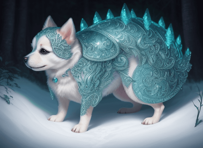 AI generated: cute little dog sledge down the hill in the forest. 
intricate details, highly detailed, digital pai...