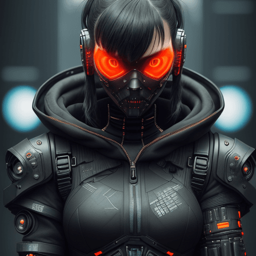 AI generated: a close up of a person cyberpunk clothes in a music festival behind it, glitchy woman robotic fusion...