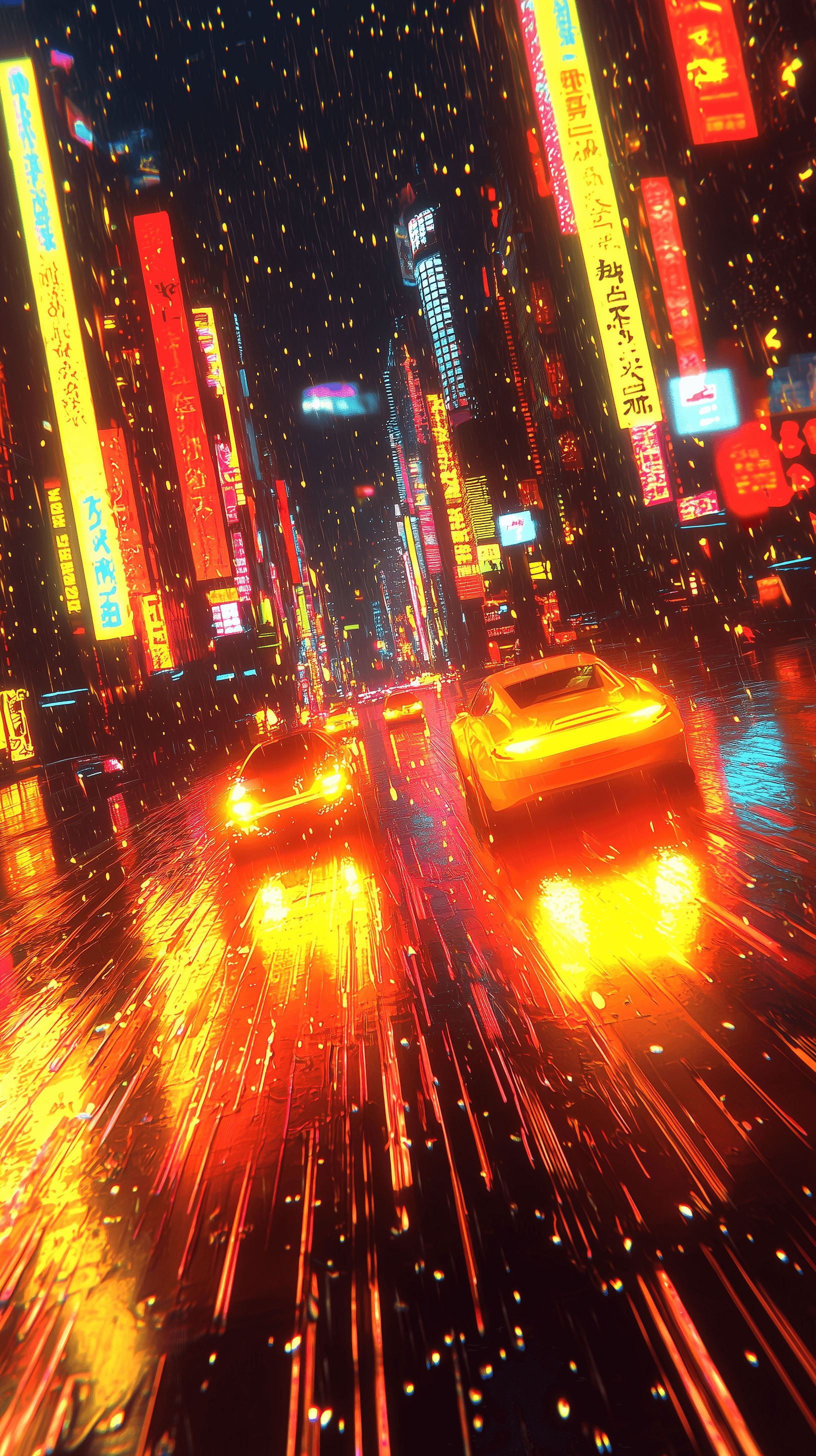 AI generated: futuristic cityscape at night filled with neon signs and holograms, flying cars zipping between skys...
