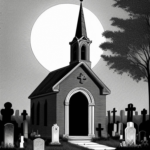 AI generated: cemetery coloring page,in a gloomy cemetery, a crypt, stands out with the brightness of the sun, at ...