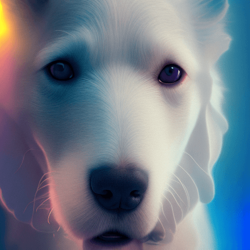 AI generated: a white dog holding and hugging a brown cat, light magenta and dark blue style, vray, strong facial ...