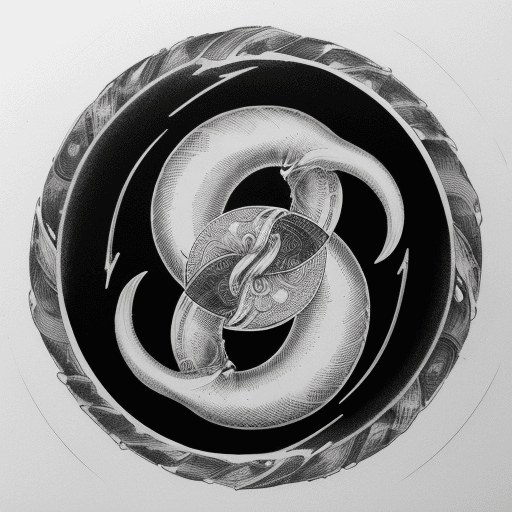 AI generated: black and white engraving, ouroboros, vintage, ink, white background, simple, vicking