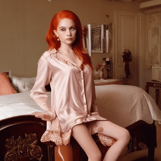 AI generated: in a glamourous and rich bedroom, A very young beautiful rich girl with many jewely asscessiors , ch...