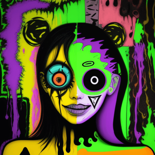 AI generated: Surrealistic painting of acid trip in the mind of schizophrenic patient. In the style of abstract ex...