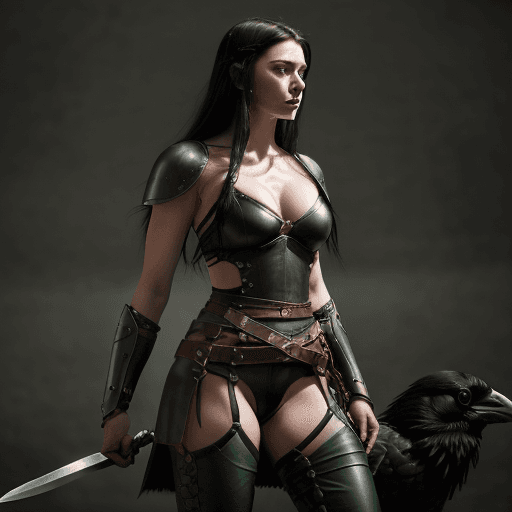 AI generated: A majestic Norse warrior maiden stands tall, broad sword in hand, against a ferocious battle. The ma...