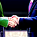 AI generated: Draw two business figures (maybe in suits) shaking hands firmly, signifying a strong bond and Show f...