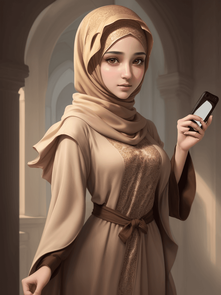 AI generated: best quality, masterpiece, (realistic:1.2), luminate, beautiful muslim, hijab, twirling hijab, robe,...