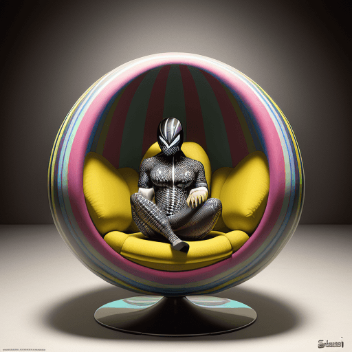 AI generated: Product photography, a colorful egg chair with VENOM striped pattern on it, in the style of esteban ...