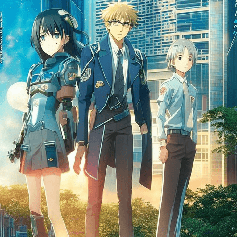 AI generated: {best quality}, two cool teens with their mature mentor of anime characters standing next to each ot...