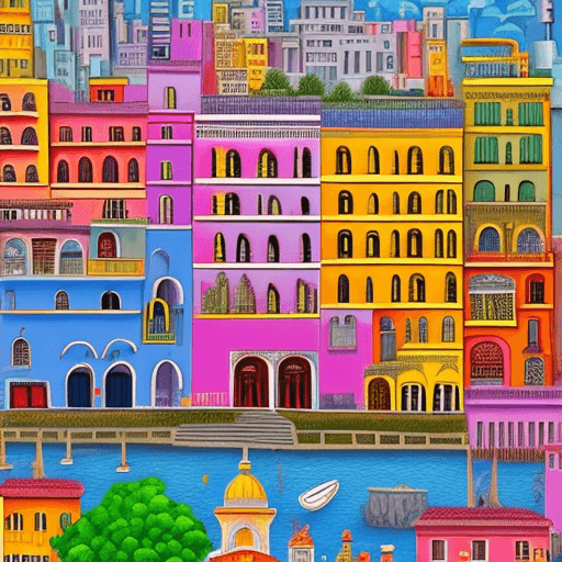 AI generated: a colorful building, in the style of intricate cityscapes, cartoon mis-en-scene, photo-realistic lan...