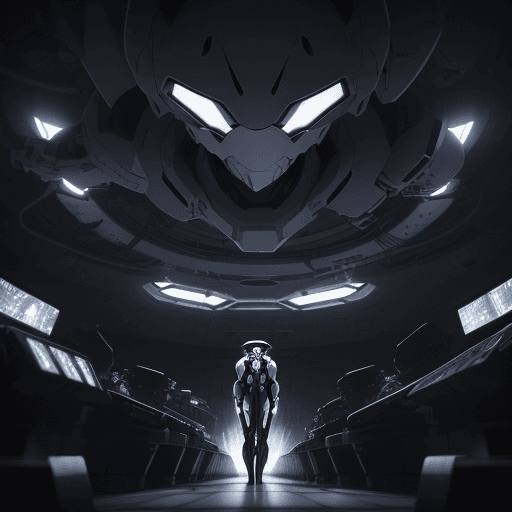AI generated: black and white, 
((Evangelion: Shinji Ikari),Plug Suit),Sprawling underground landscapes,A large ci...