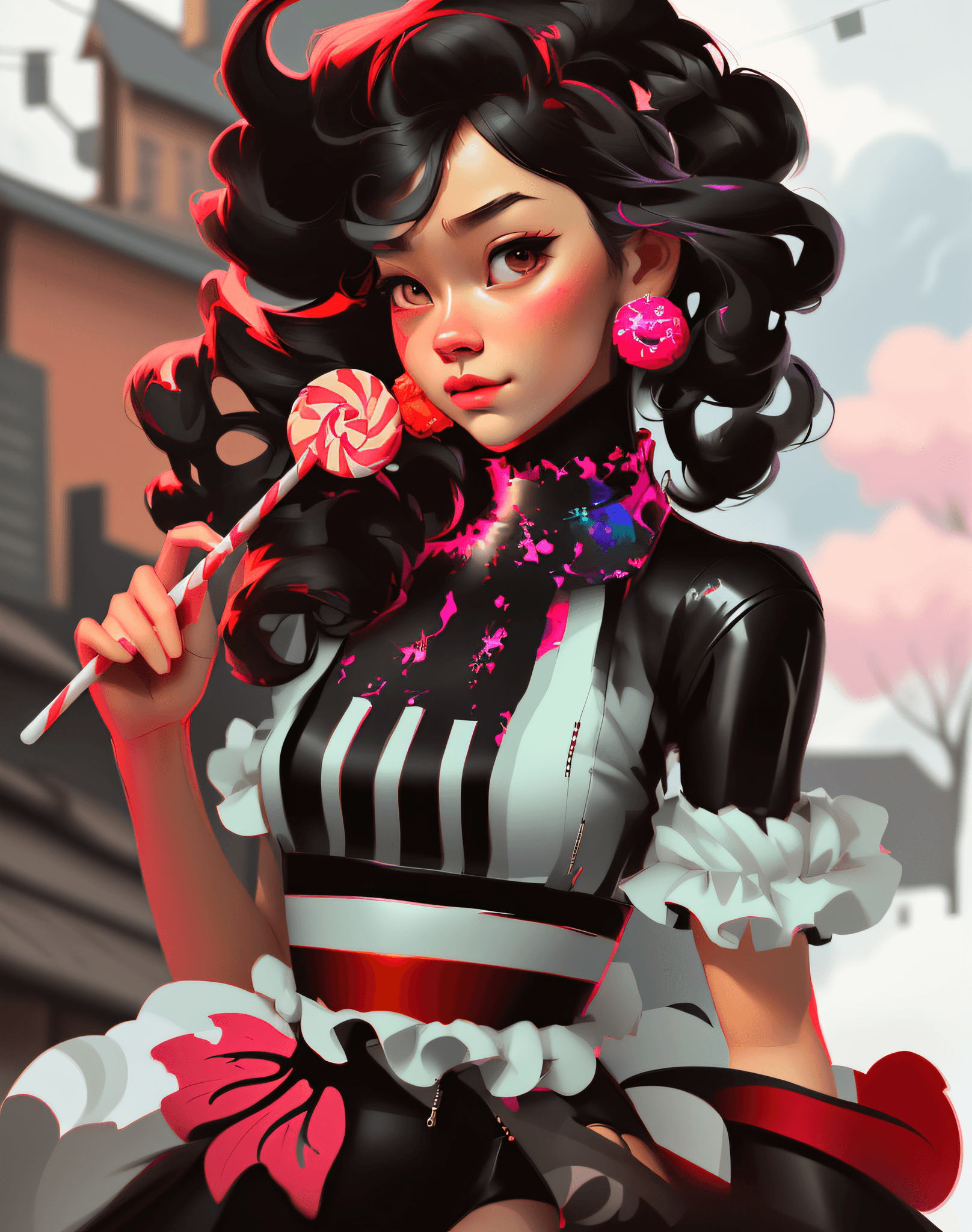 AI generated: there is a woman with a lollipop in her hand, candy girl, artwork in the style of guweiz, beautiful ...