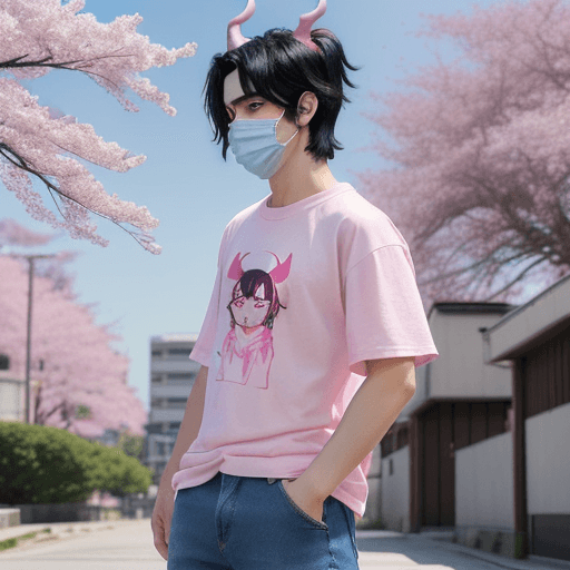 AI generated: Create in anime style from a profile view a character of a young man with messy black hair, wearing ...