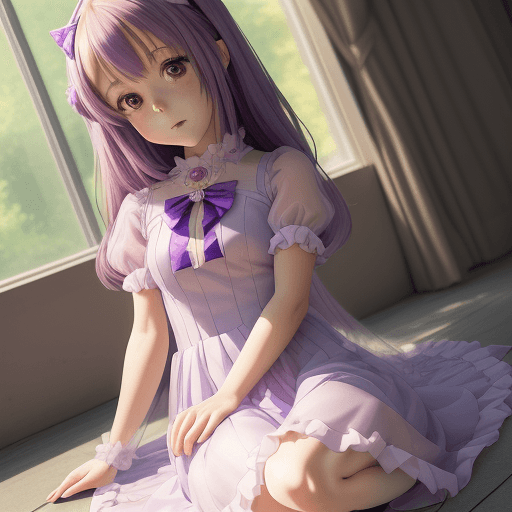 AI generated: anime girl sitting on the ground in a purple dress, loli, anime moe artstyle, cute anime girl, marin...