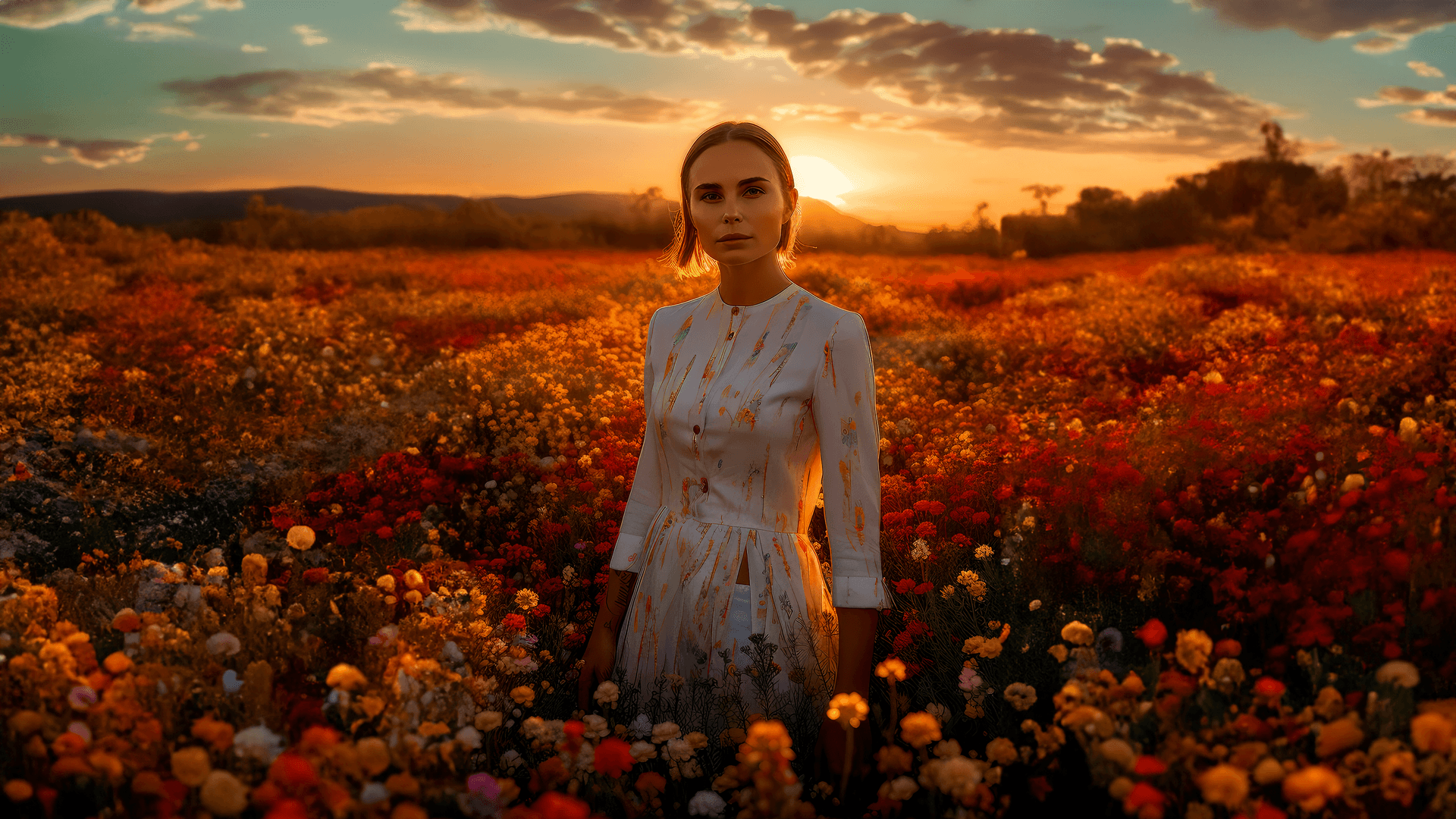 AI generated: Capture a breathtaking image of a young Natalie Portman, full body, legs, glowing in the warm glow o...