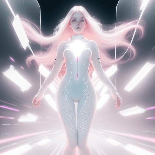 AI generated: photo of a ultra realistic slim thirty years old woman full body with white long hair fluttering in ...