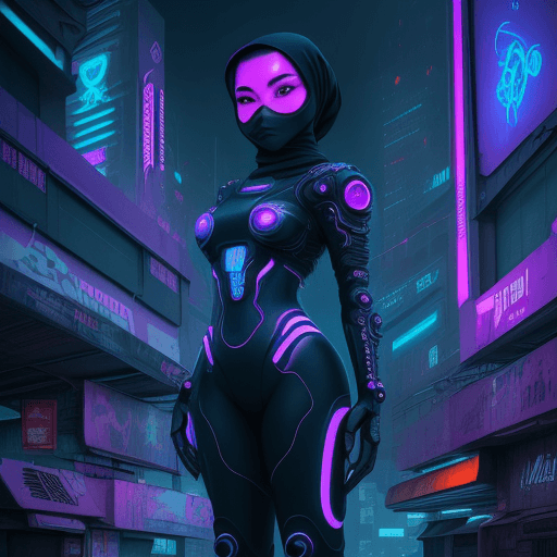 AI generated: A Malay girl wearing tudung of the future, futuristic design, electronic artwork, manga character, t...