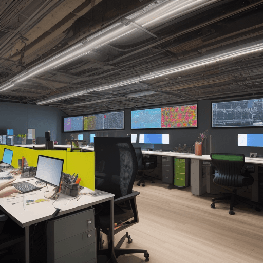 AI generated: High resolution colourfull photography office, multiple trading computer screens, photorealistic, re...