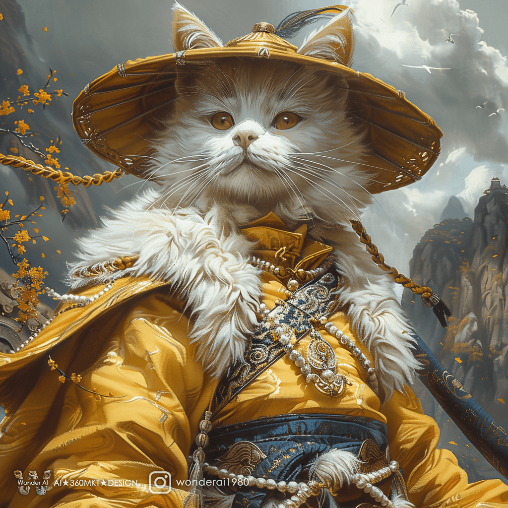 AI generated: an anthropomorphic cute cat is horse rider, in the style of cinematic montages, dragon art, francisz...