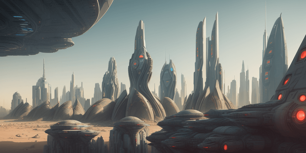 AI generated: a futuristic colony on Mars, a big city build in Arcology style, Busy traffic of futuristic ground a...