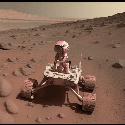 AI generated: pink boy, smashing the mars rover vehicle on the surface of mars --ar 16:9