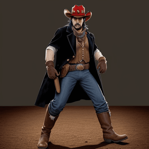 AI generated: Super Mario dressed as a cowboy from Red Dead Redemption, Mario has a pancho, a cowboy hat, boots, c...
