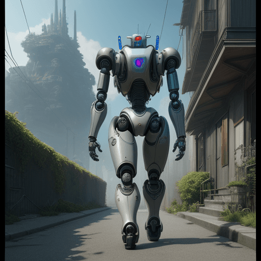 AI generated: robot, ciberpunk, walking, 4k, hyper realistic, focused, extreme details, unreal engine 5, cinematic...