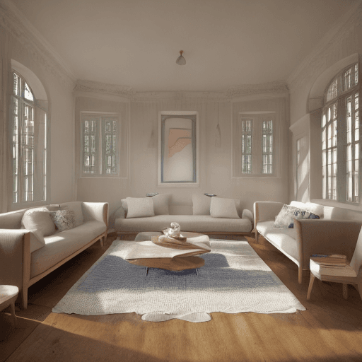 AI generated: High resolution photography interior design, dreamy sunken living room conversation pit, wooden floo...