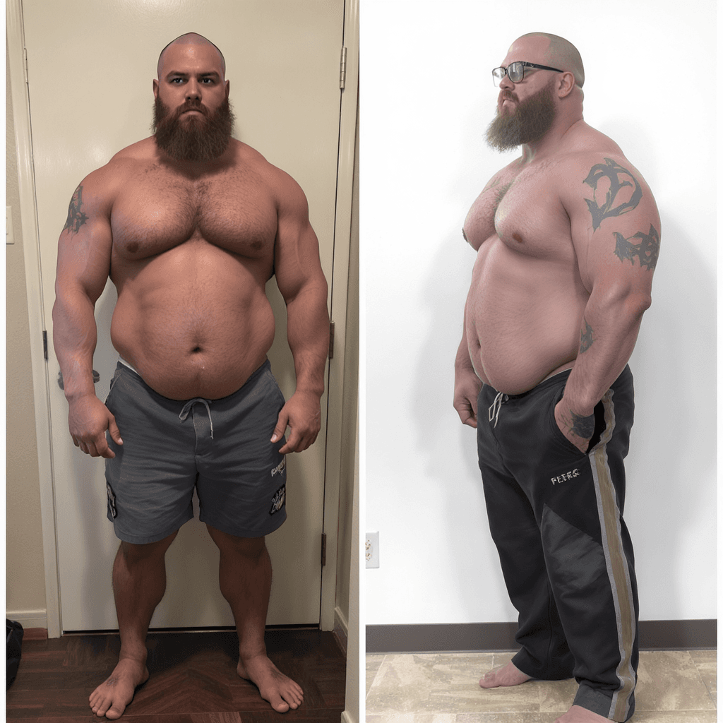 AI generated: muscle growing big boy to big man transformation