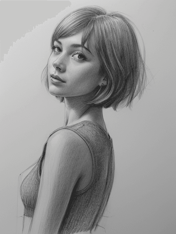 AI generated: (Pencil_Sketch:1.2, messy lines, greyscale, traditional media, sketch),.1girl, solo, looking at view...