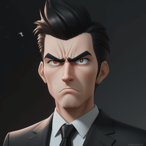 AI generated: a young man in a business suit with a very angry expression, in the style of unreal engine 5, cartoo...