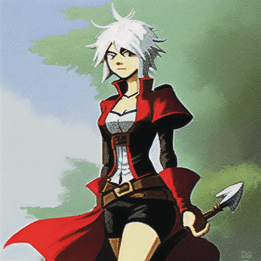 AI generated: 2d sprite  of a female pirate with short white hair