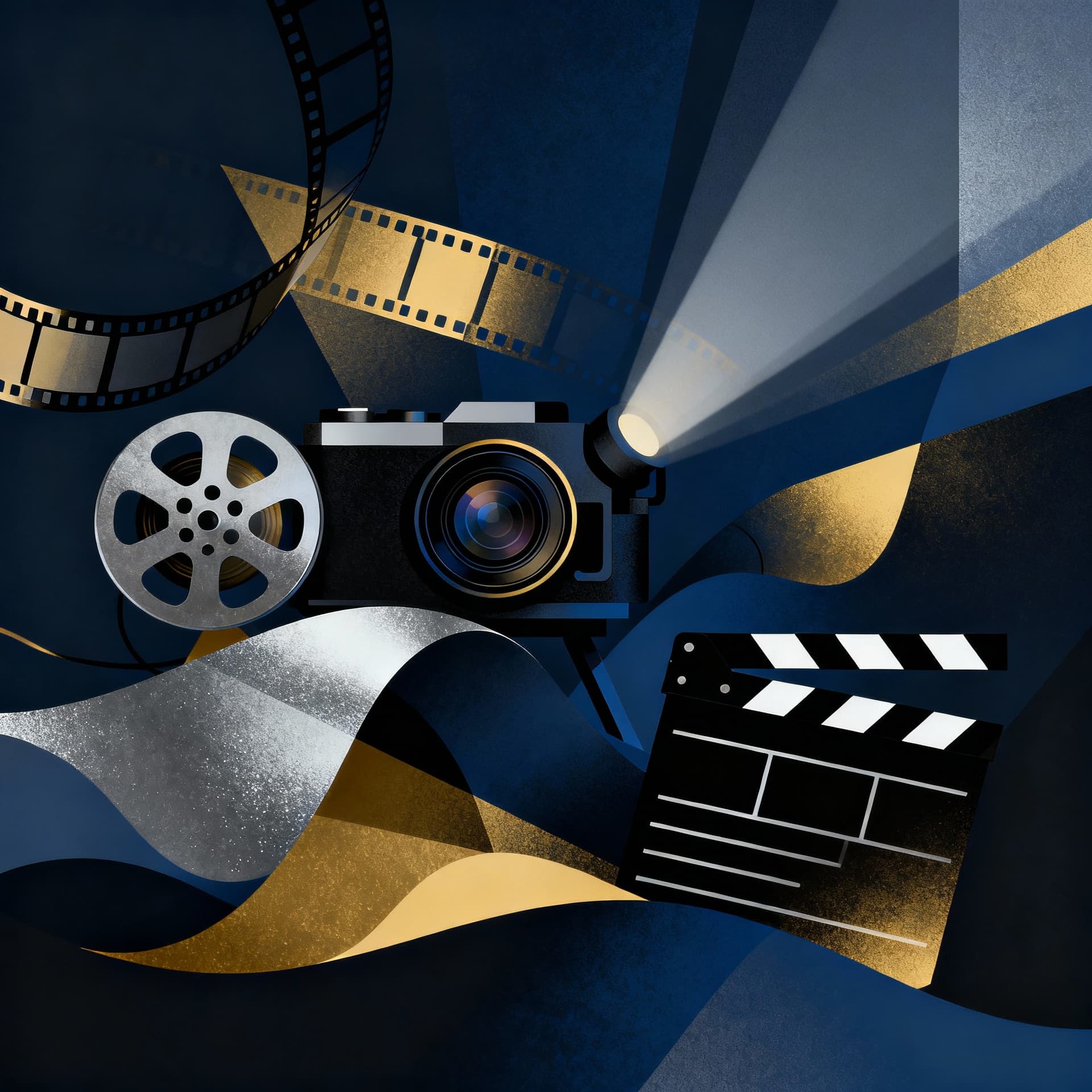 AI generated: imagen abstracta que exprese los conceptos de la fotografia y el cine, incluyendo todos los elemento...