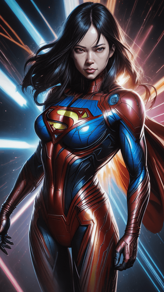 AI generated: in a complex marvel entertainment by Superman, extremely detailed eyes and perfect face, full body p...