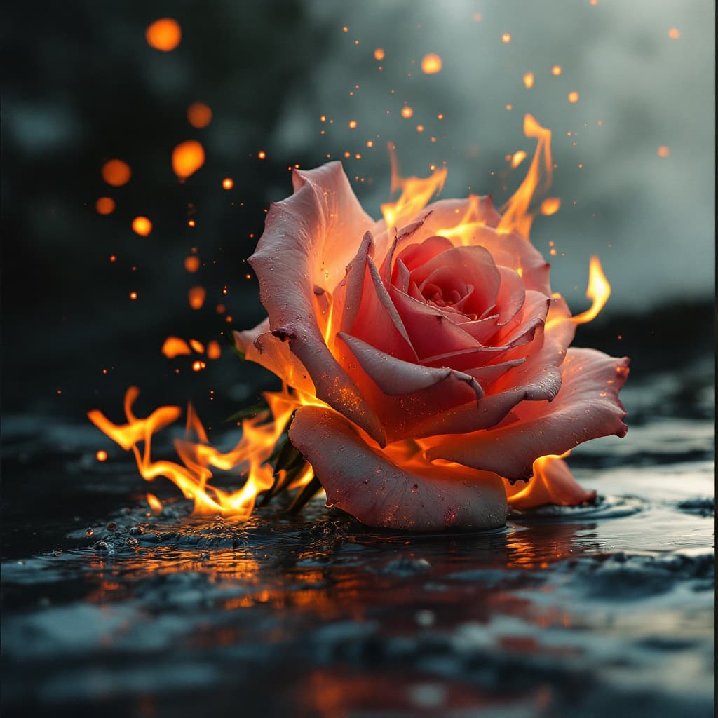 AI generated: a rose on the boat caught fire

