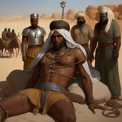 AI generated: A moving and emotional painting depicting Bilal ibn Rabah, a beacon of faith and perseverance, endur...