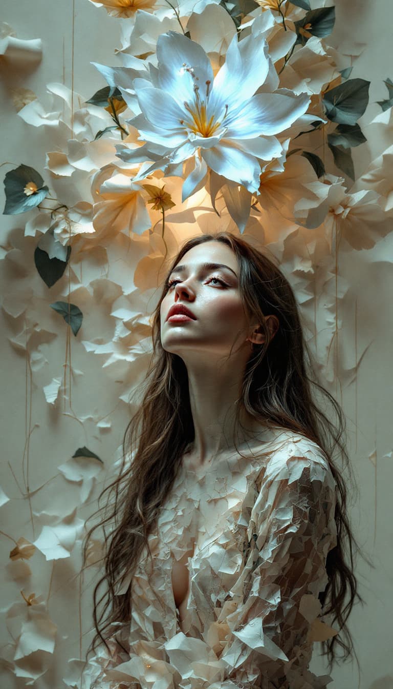 AI generated: Super detailed high-quality 8K An elaborate abstract collage made entirely of thinly torn and twiste...