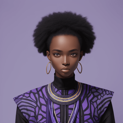 AI generated: aafrican model, purple and blue background, black clothes --ar 9:16 --s 250