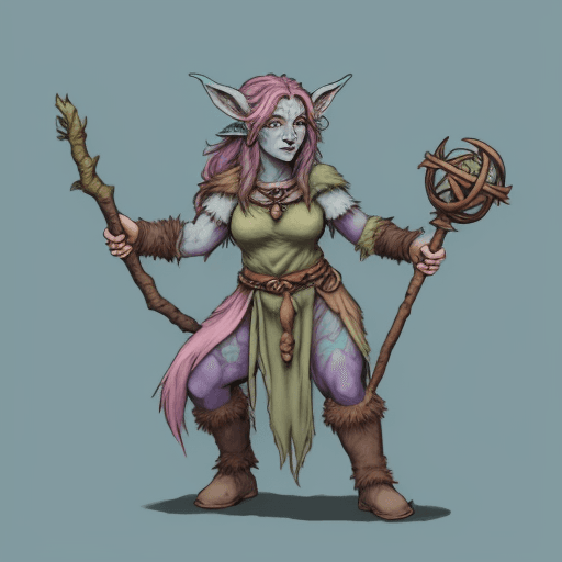 AI generated: Firbolg, dungeons and dragons, female, druid, Pastellfarben colors