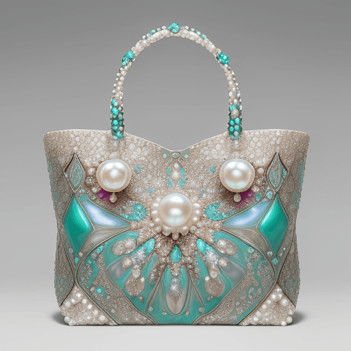 AI generated: Crafted with meticulous detail using mother-of-pearl, pearls, diamonds, rubies, pearls, emeralds, sa...