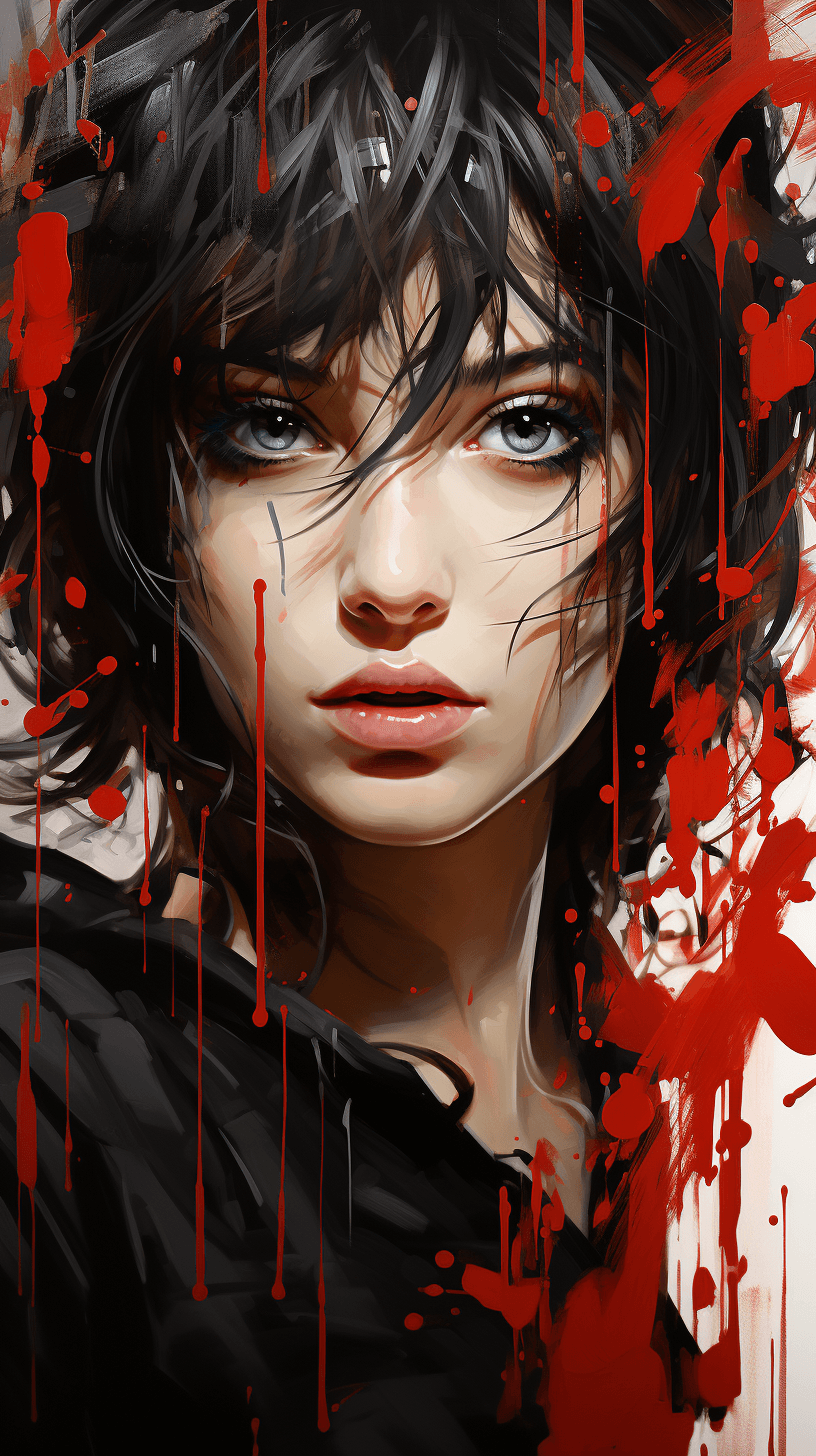 AI generated: a painting of woman with red and black stripes, in the style of manga style, stark black and white, ...