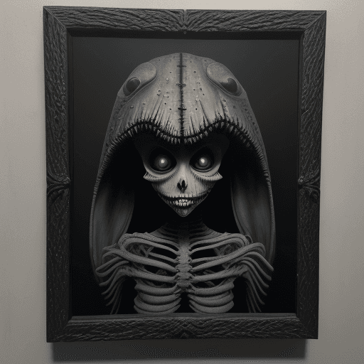 AI generated: Things that lurk in the dark by Tim Burton cross H.R. Giger, signed "amf101fma" highly detailed bloc...